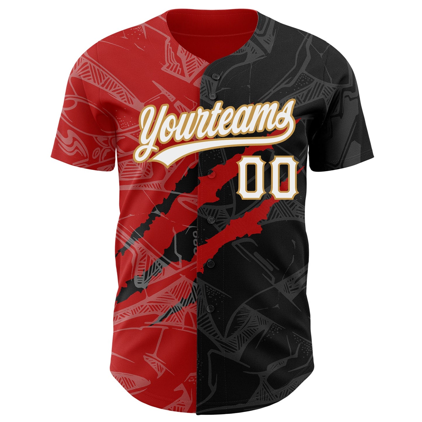 Custom Graffiti Pattern Black Red-Old Gold 3D Scratch Authentic Baseball Jersey view 2