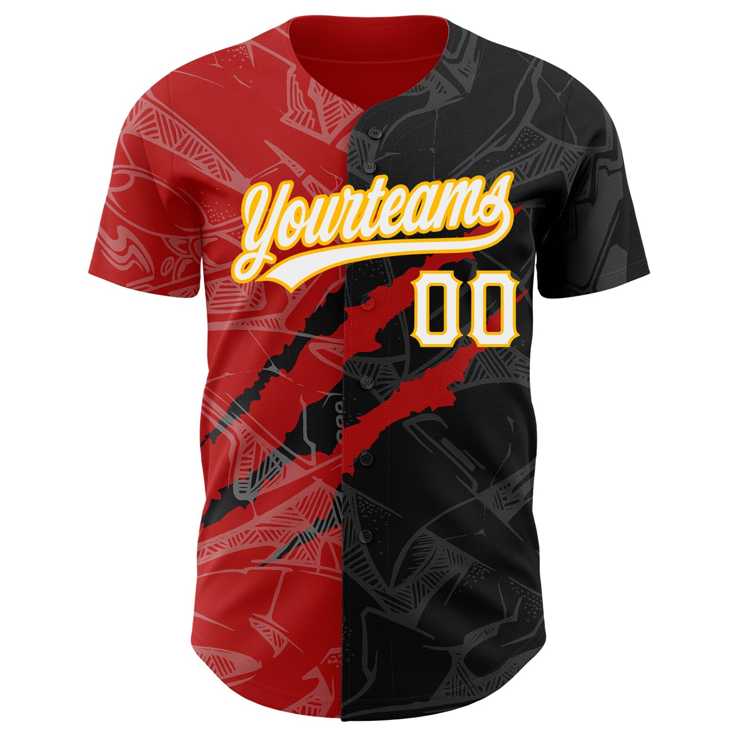 Custom Graffiti Pattern Black Red-Gold 3D Scratch Authentic Baseball Jersey view 2