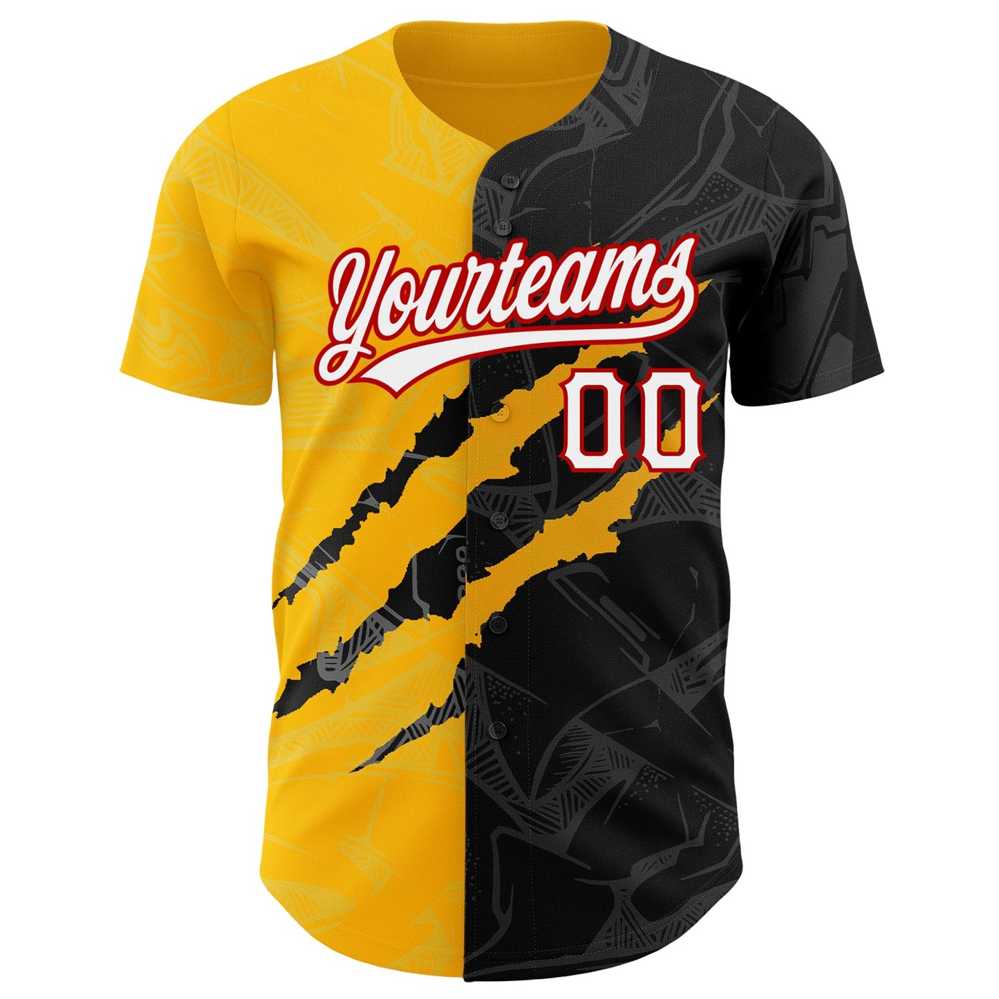 Custom Graffiti Pattern Black Gold-Red 3D Scratch Authentic Baseball Jersey view 2