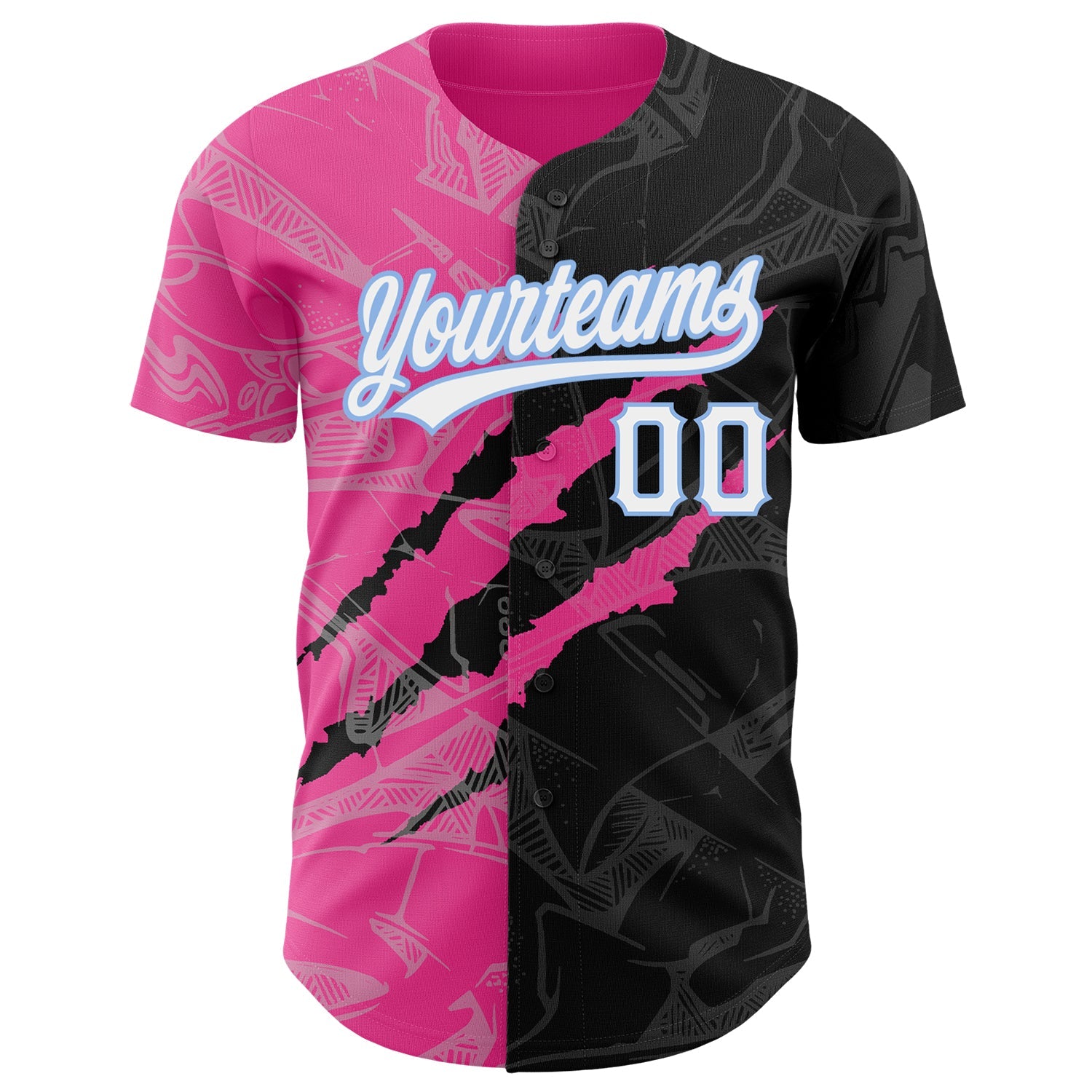 Custom Graffiti Pattern Black Pink-Light Blue 3D Scratch Authentic Baseball Jersey view 2