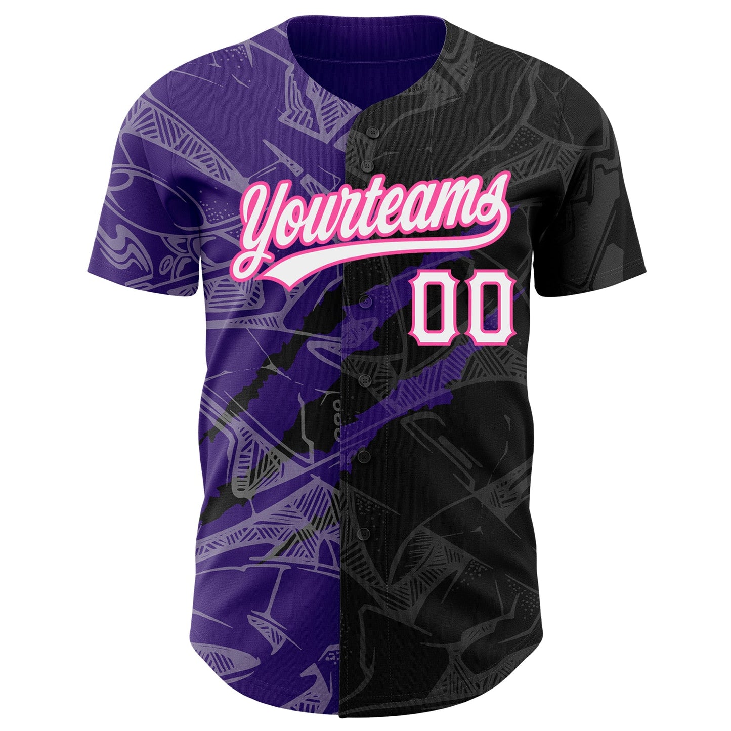 Custom Graffiti Pattern Black Purple-Pink 3D Scratch Authentic Baseball Jersey view 2