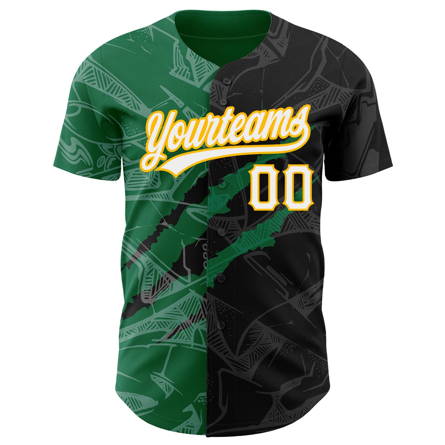 Custom Graffiti Pattern Black Kelly Green-Gold 3D Scratch Authentic Baseball Jersey view 2