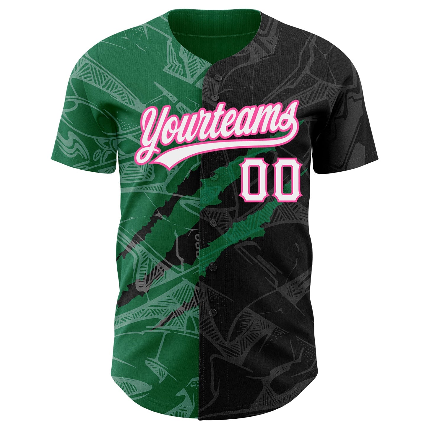 Custom Graffiti Pattern Black Kelly Green-Pink 3D Scratch Authentic Baseball Jersey view 2