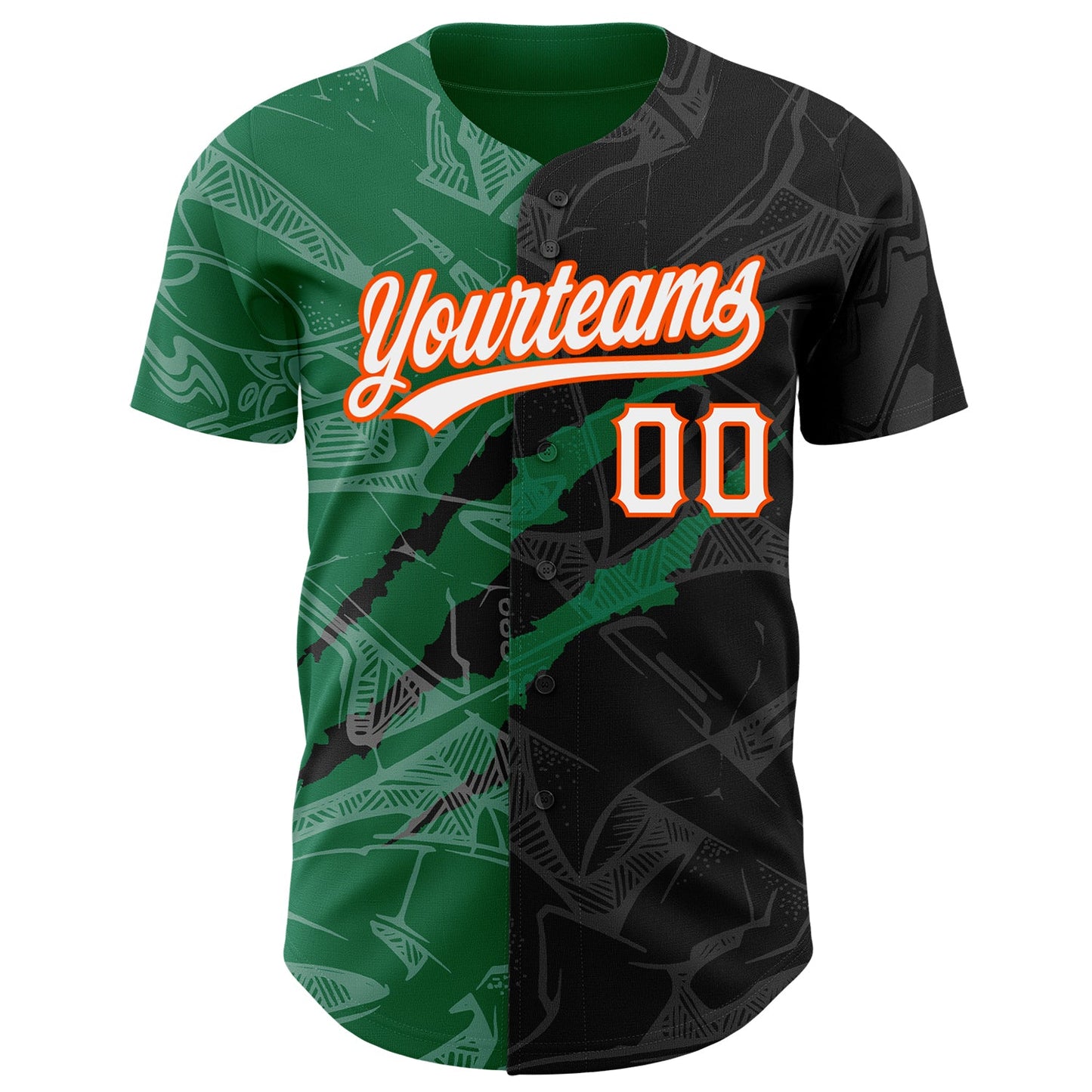 Custom Graffiti Pattern Black Kelly Green-Orange 3D Scratch Authentic Baseball Jersey view 3
