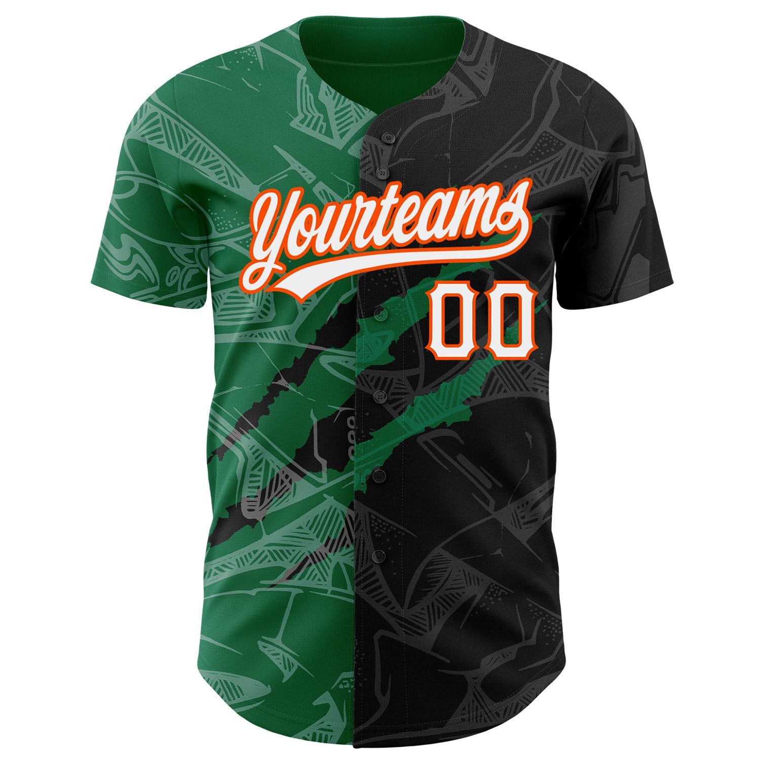 Custom Graffiti Pattern Black Kelly Green-Orange 3D Scratch Authentic Baseball Jersey view 3