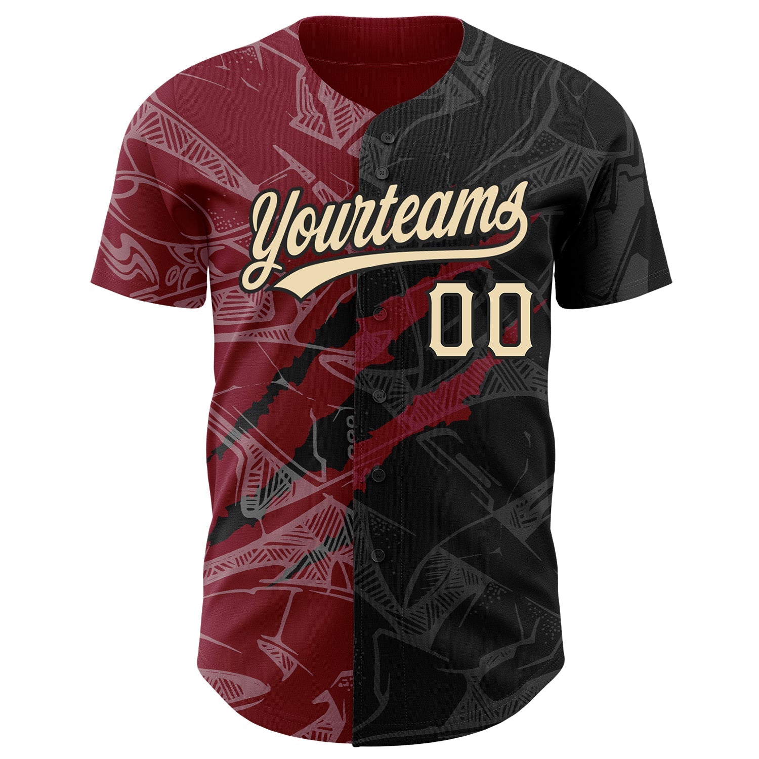 Custom Graffiti Pattern City Cream Black-Crimson 3D Scratch Authentic Baseball Jersey view 2