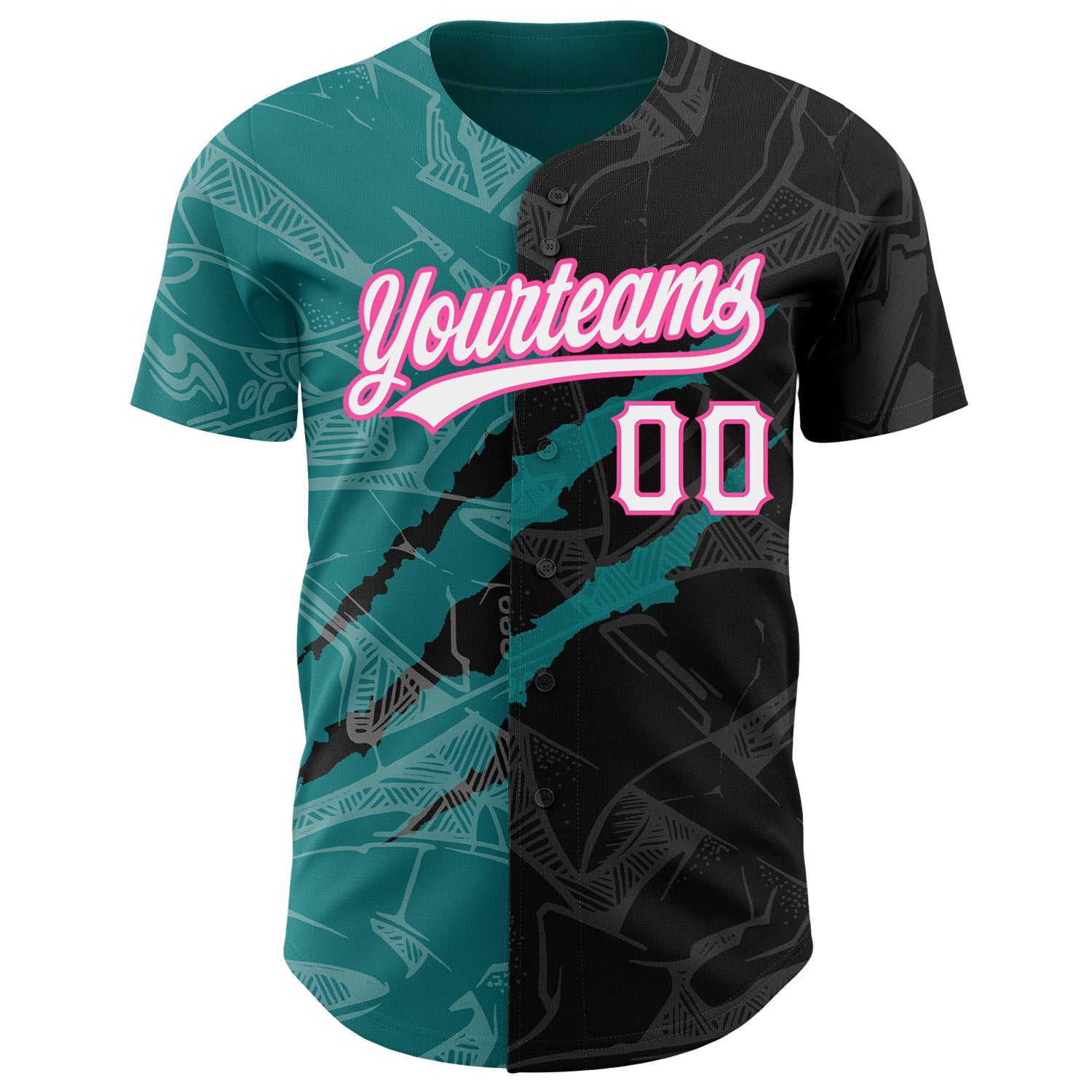 Custom Graffiti Pattern Black Teal-Pink 3D Scratch Authentic Baseball Jersey view 2