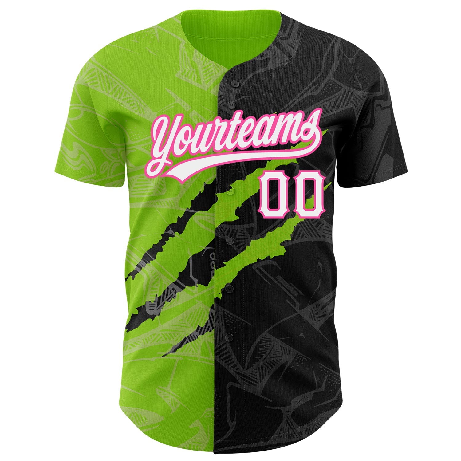 Custom Graffiti Pattern Black Neon Green-Pink 3D Scratch Authentic Baseball Jersey view 2