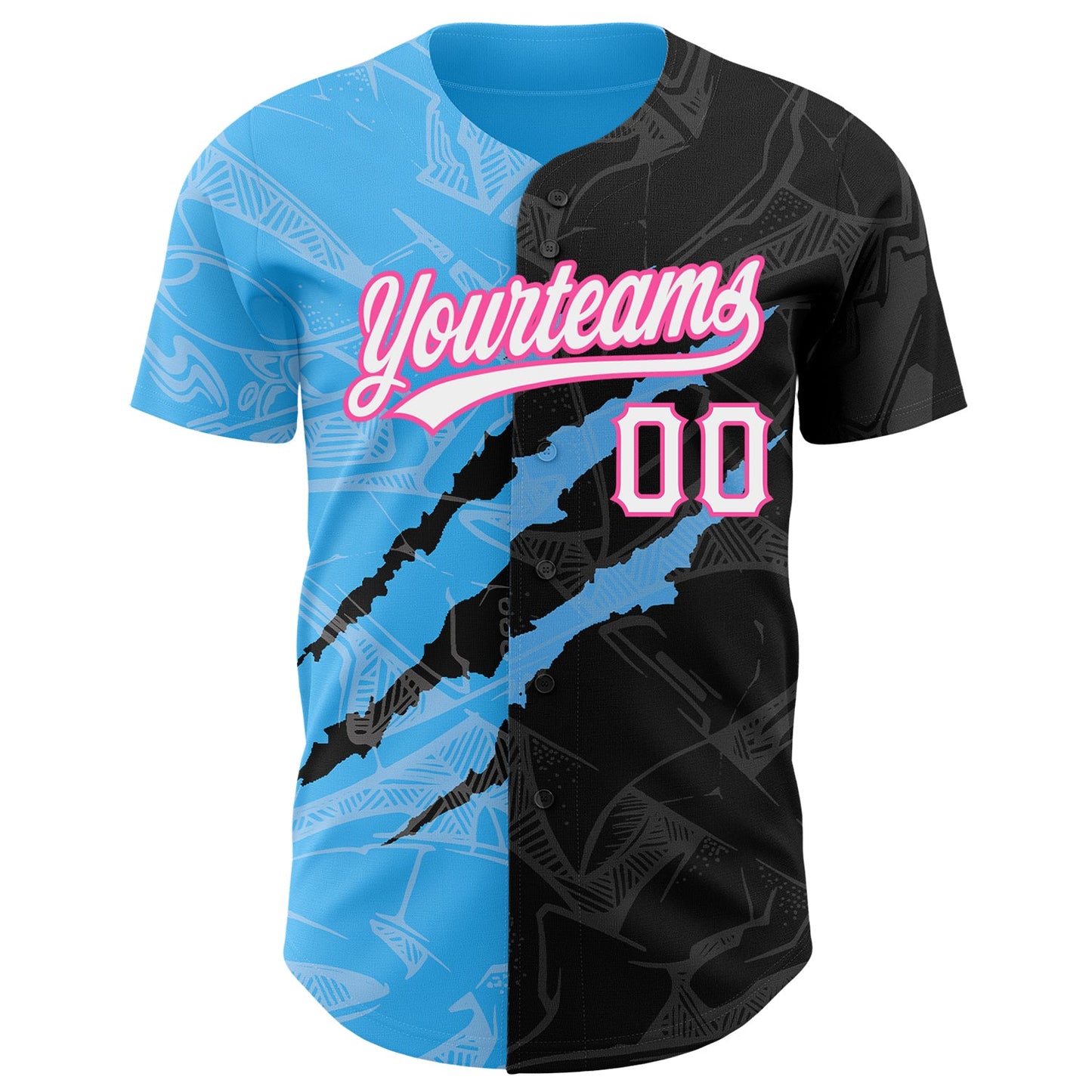 Custom Graffiti Pattern Black Sky Blue-Pink 3D Scratch Authentic Baseball Jersey view 2