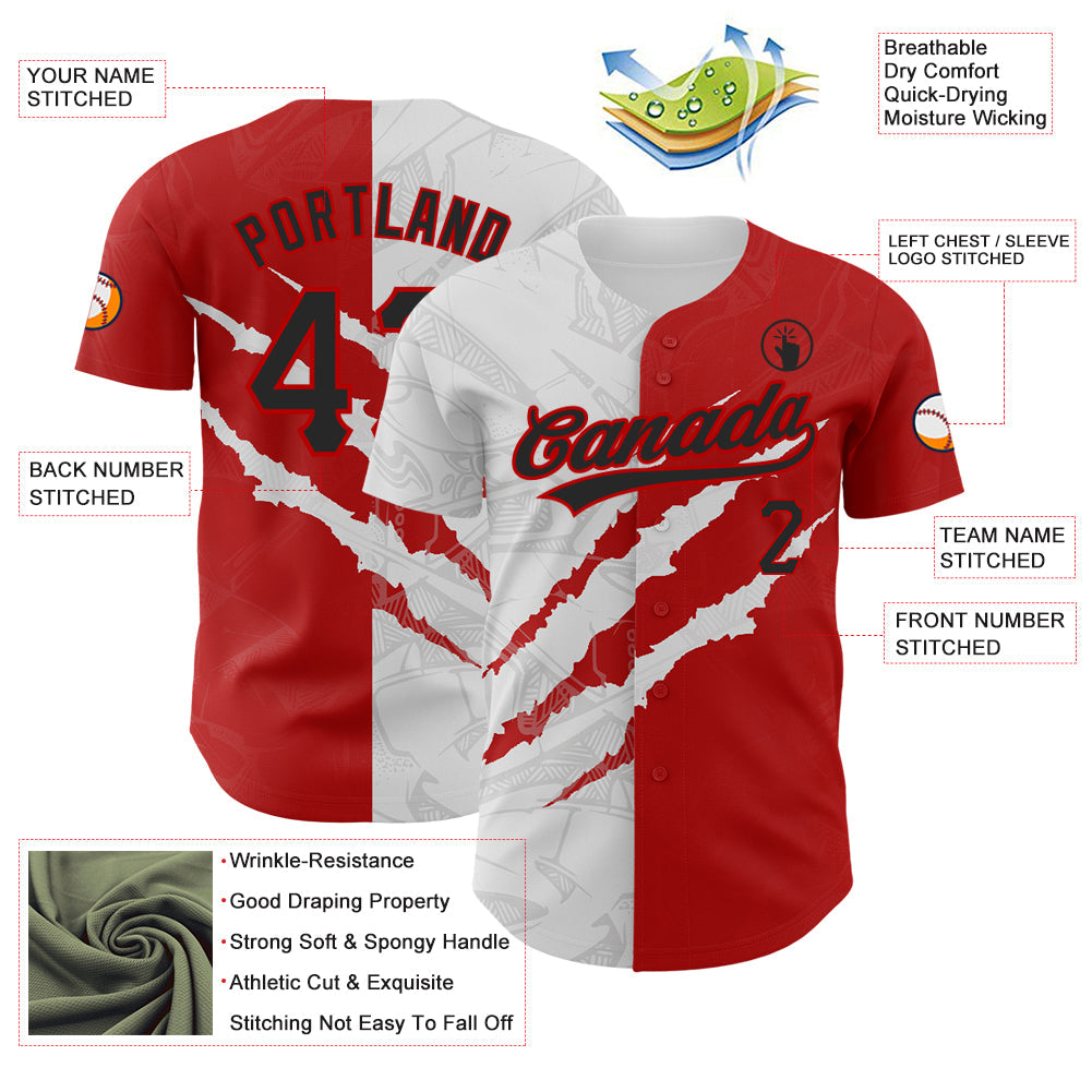 Custom Graffiti Pattern Black-Red 3D Scratch Authentic Baseball Jersey view 3