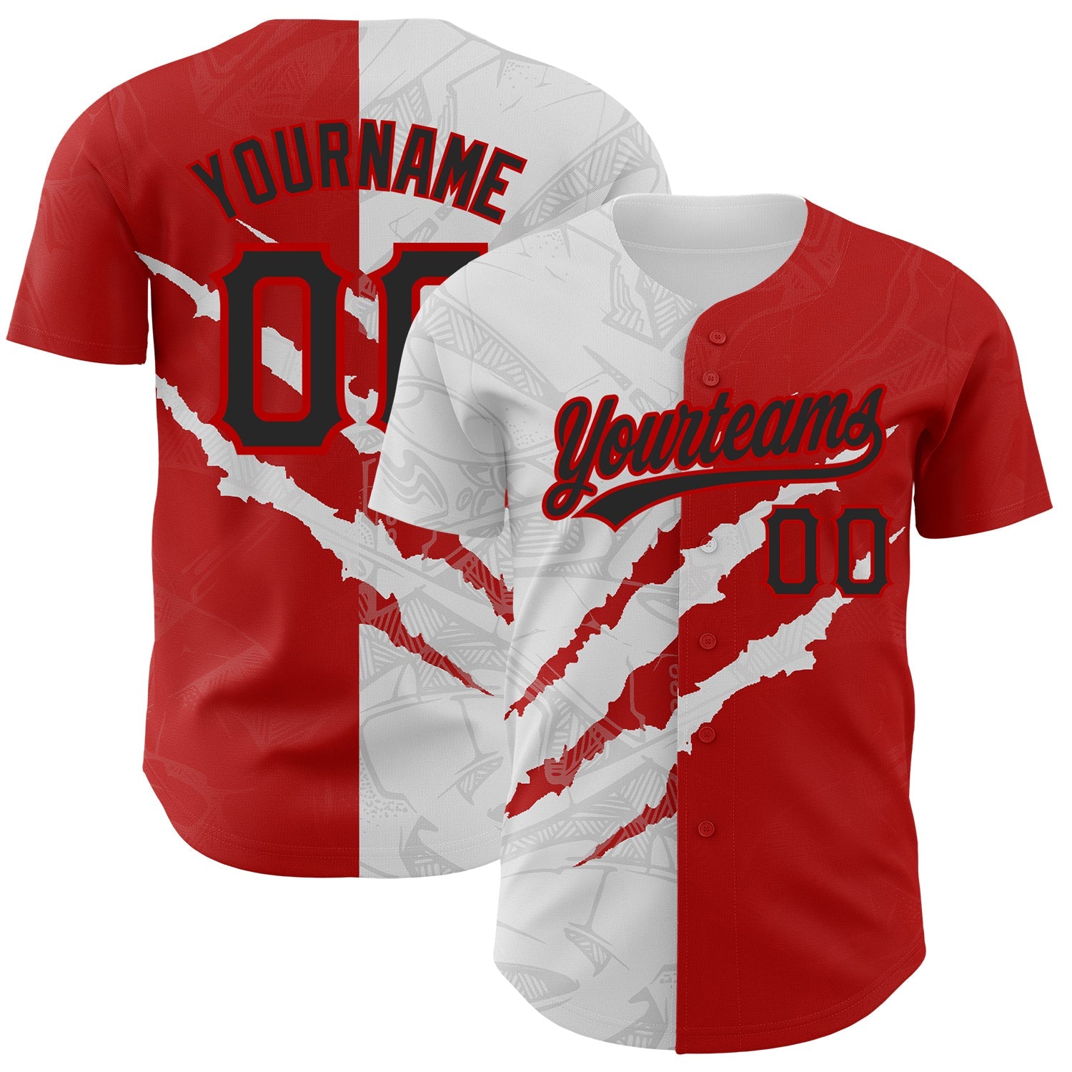 Custom Graffiti Pattern Black-Red 3D Scratch Authentic Baseball Jersey - Main View