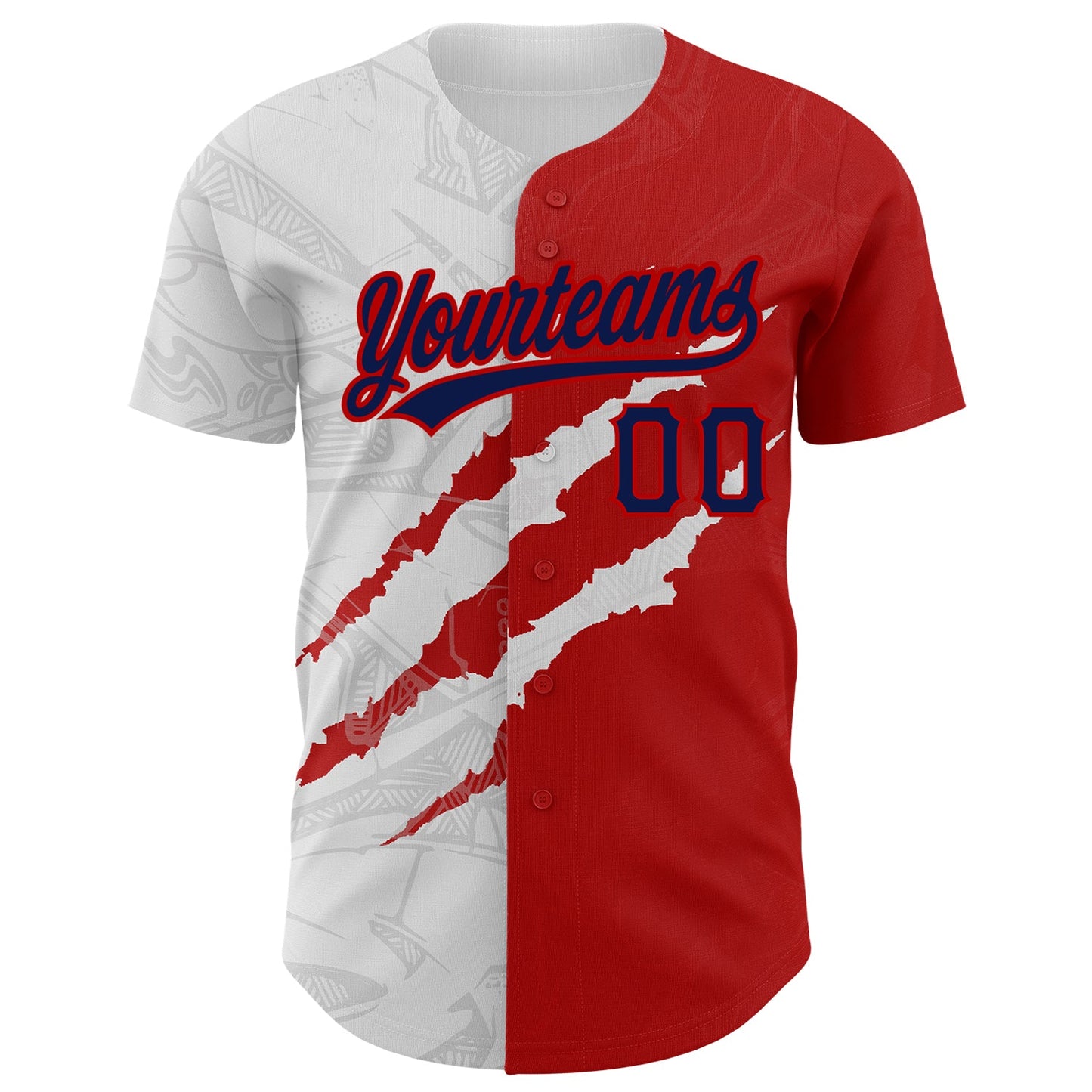 Custom Graffiti Pattern Navy-Red 3D Scratch Authentic Baseball Jersey view 2