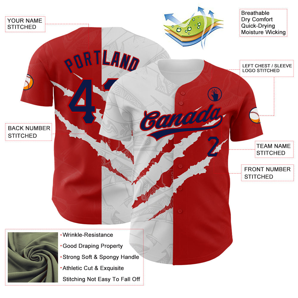 Custom Graffiti Pattern Navy-Red 3D Scratch Authentic Baseball Jersey view 3