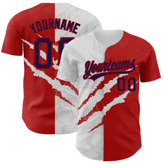 Custom Graffiti Pattern Navy-Red 3D Scratch Authentic Baseball Jersey - Main View