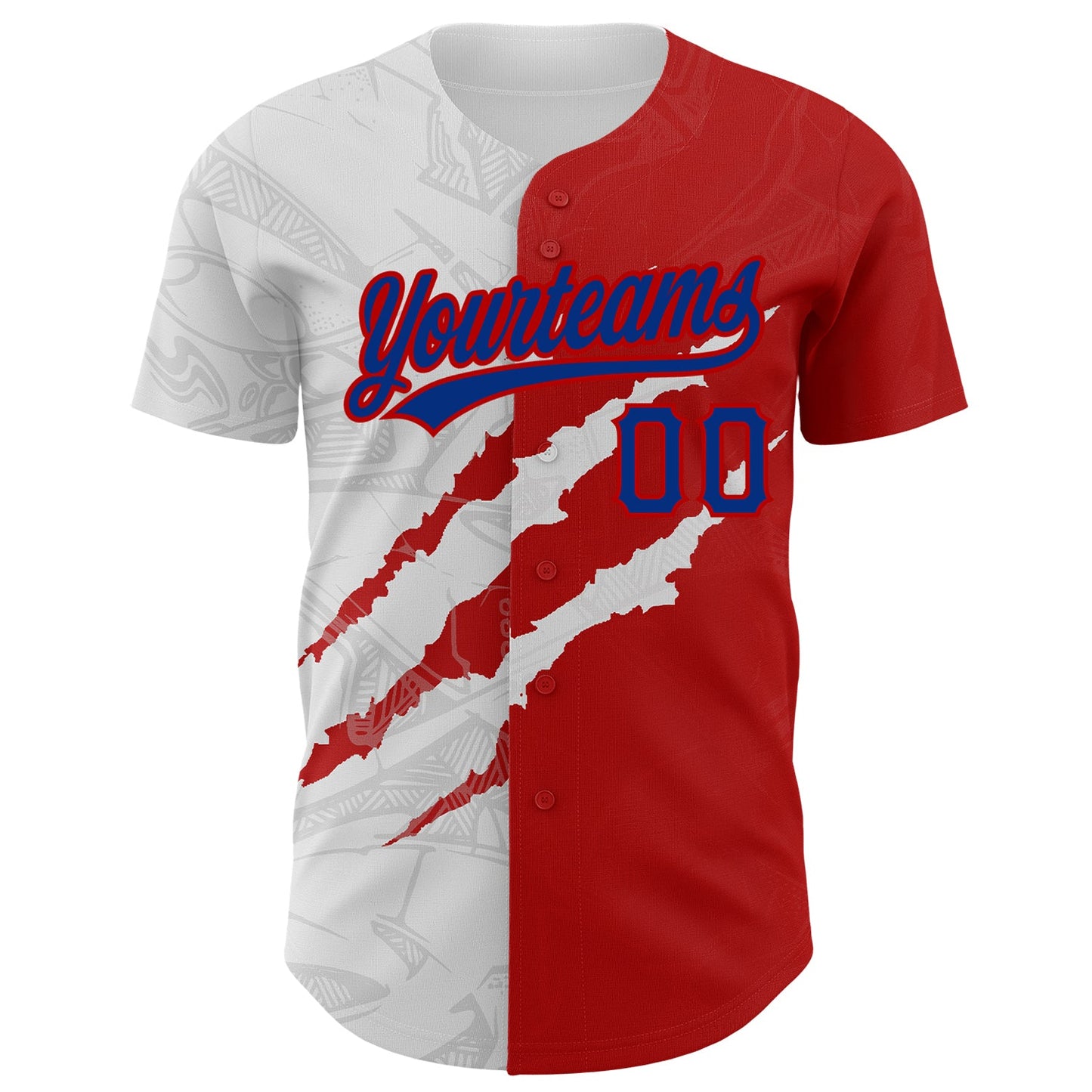 Custom Graffiti Pattern Royal-Red 3D Scratch Authentic Baseball Jersey view 2