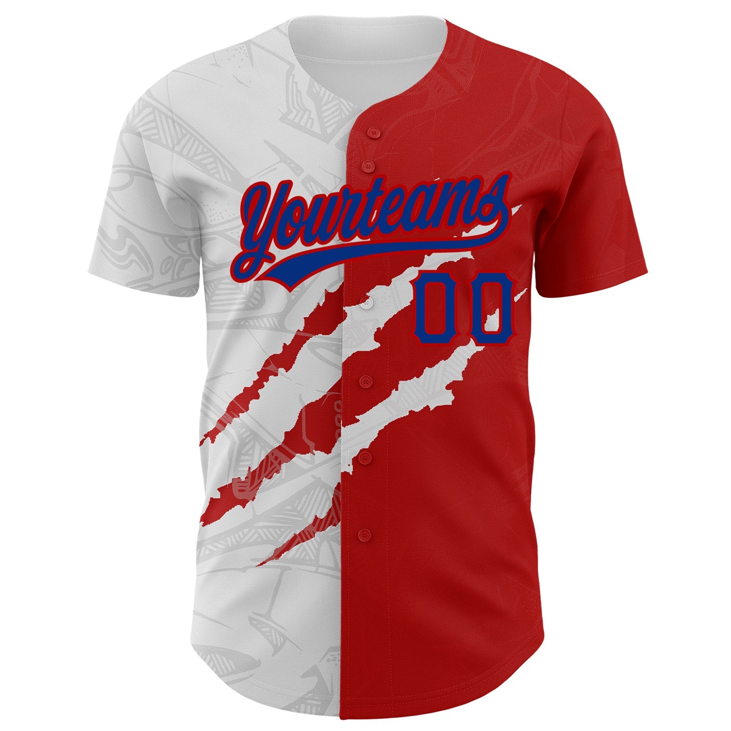 Custom Graffiti Pattern Royal-Red 3D Scratch Authentic Baseball Jersey view 2