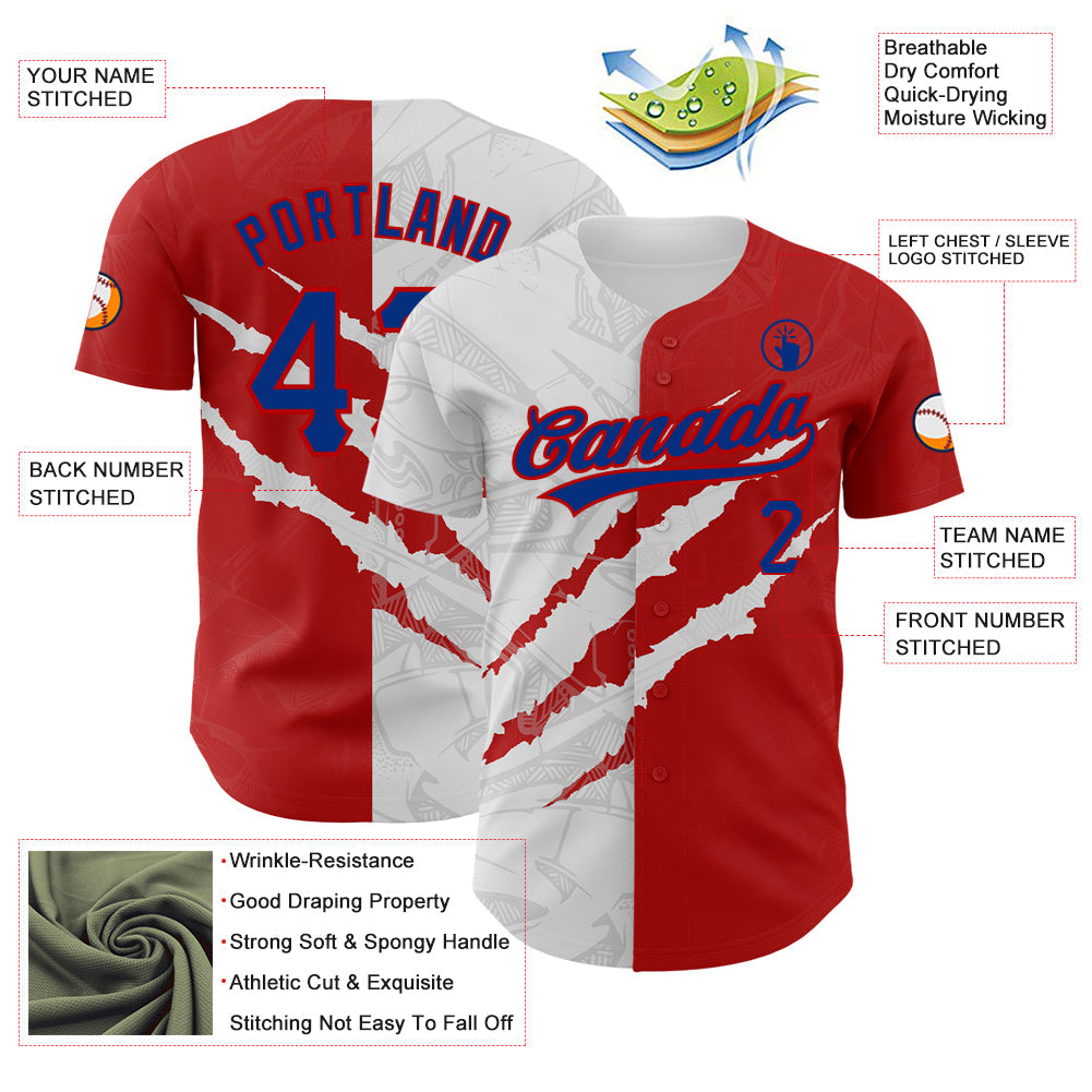 Custom Graffiti Pattern Royal-Red 3D Scratch Authentic Baseball Jersey view 3