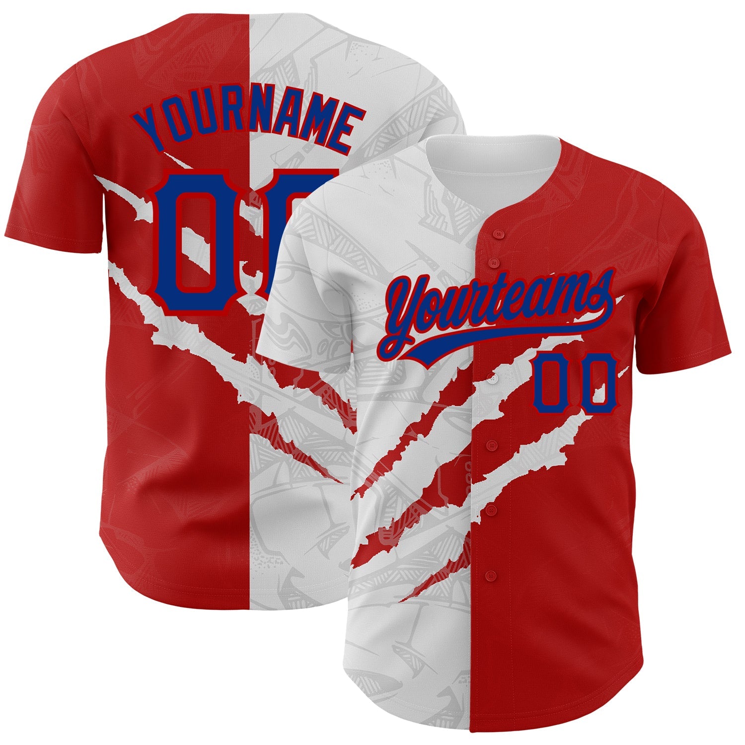 Custom Graffiti Pattern Royal-Red 3D Scratch Authentic Baseball Jersey - Main View