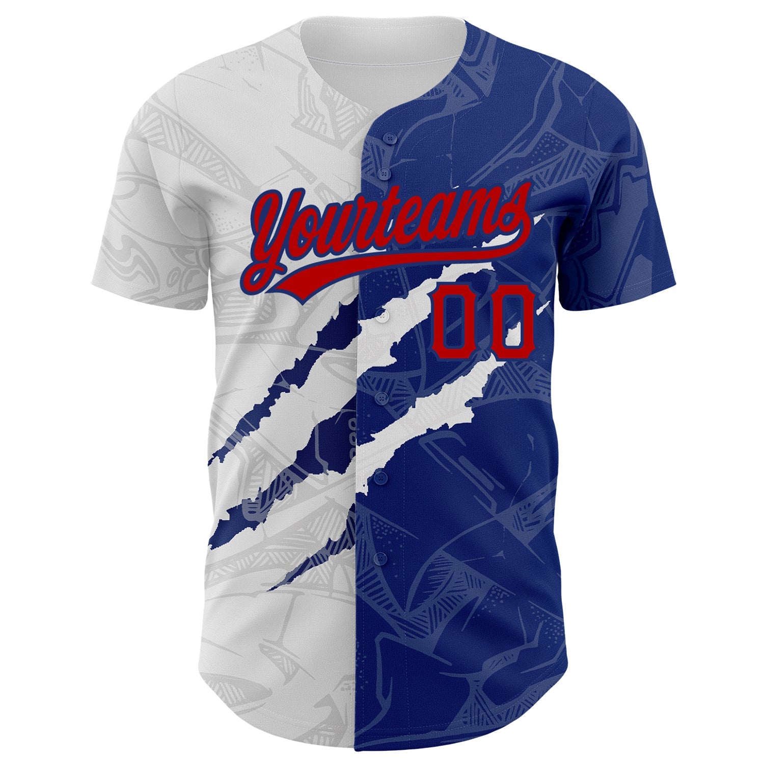 Custom Graffiti Pattern Red-Royal 3D Scratch Authentic Baseball Jersey view 2