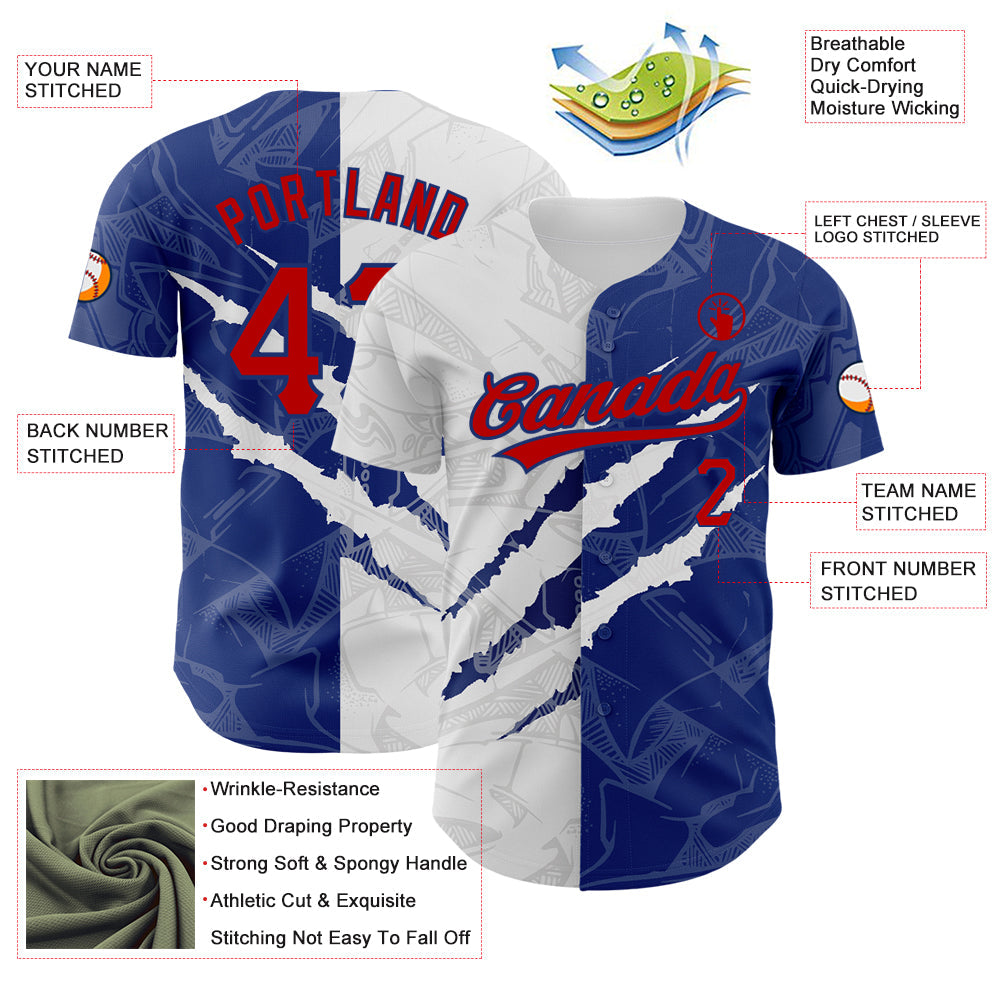 Custom Graffiti Pattern Red-Royal 3D Scratch Authentic Baseball Jersey view 3
