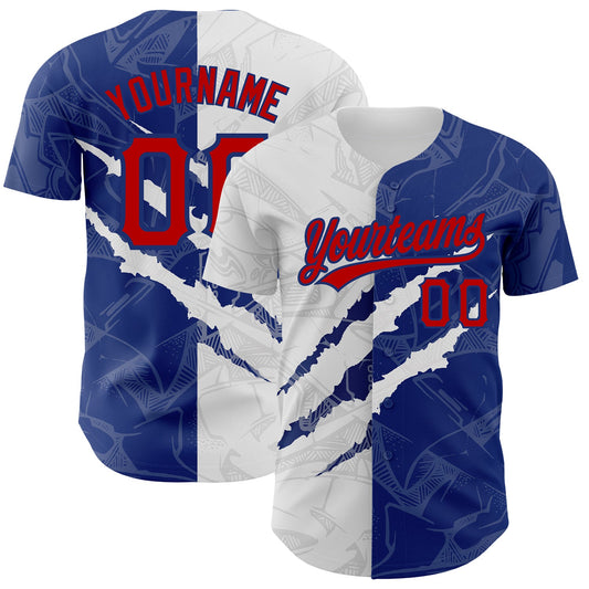 Custom Graffiti Pattern Red-Royal 3D Scratch Authentic Baseball Jersey - Main View