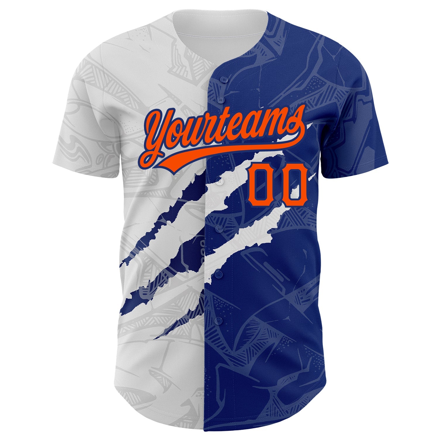 Custom Graffiti Pattern Orange-Royal 3D Scratch Authentic Baseball Jersey view 2