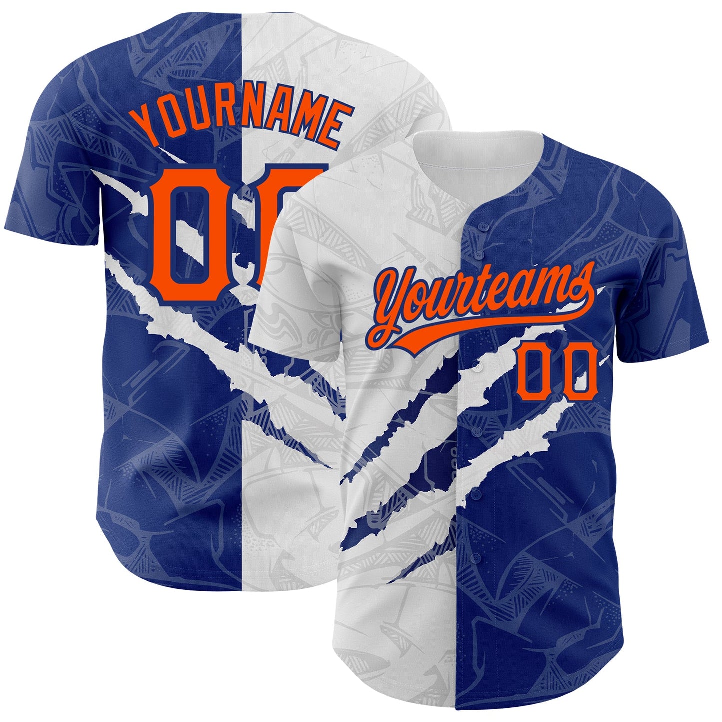 Custom Graffiti Pattern Orange-Royal 3D Scratch Authentic Baseball Jersey - Main View