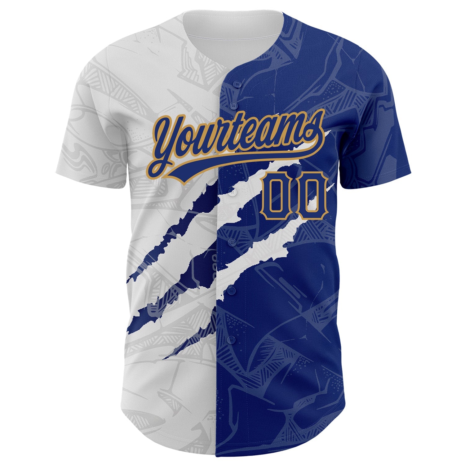 Custom Graffiti Pattern Royal-Old Gold 3D Scratch Authentic Baseball Jersey view 2