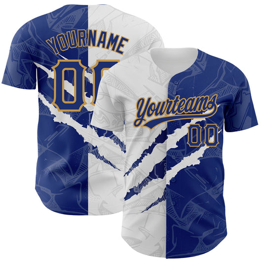 Custom Graffiti Pattern Royal-Old Gold 3D Scratch Authentic Baseball Jersey - Main View