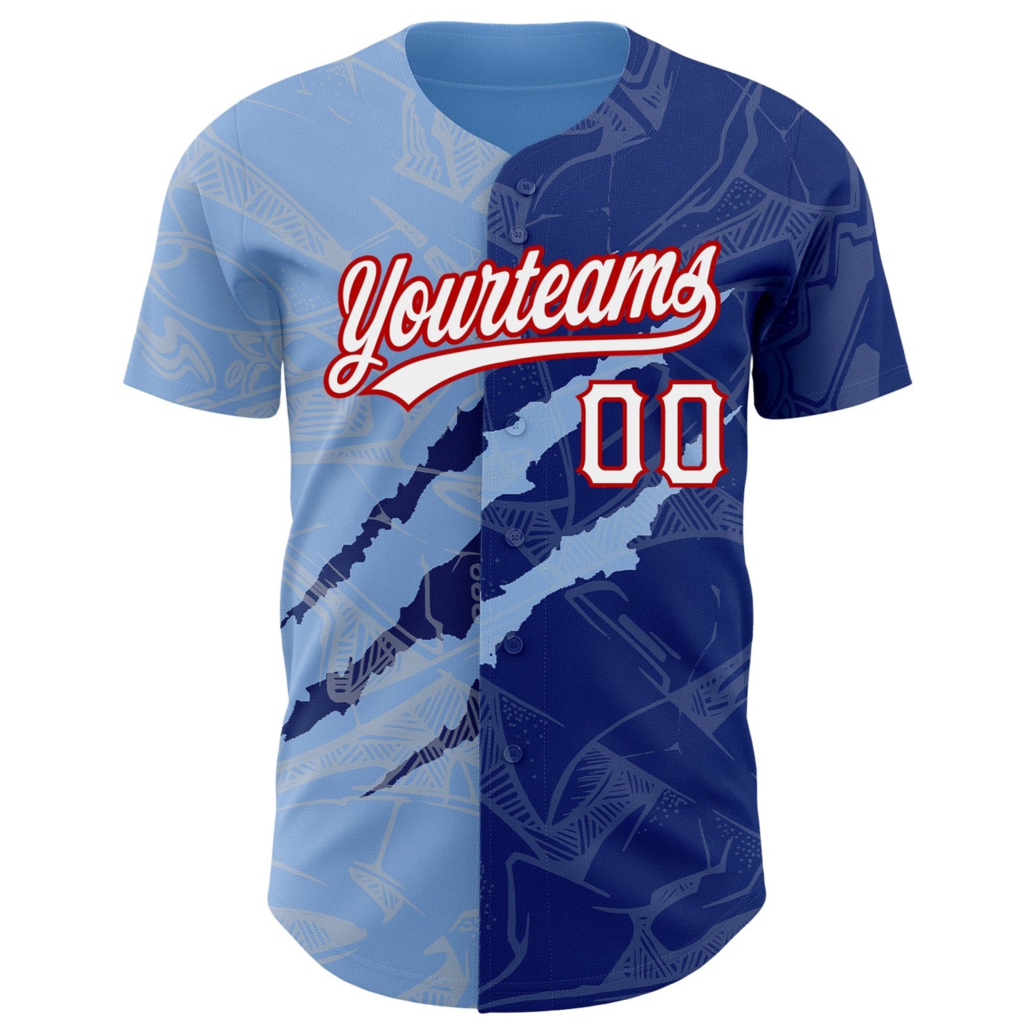 Custom Graffiti Pattern Royal Light Blue-Red 3D Scratch Authentic Baseball Jersey view 2