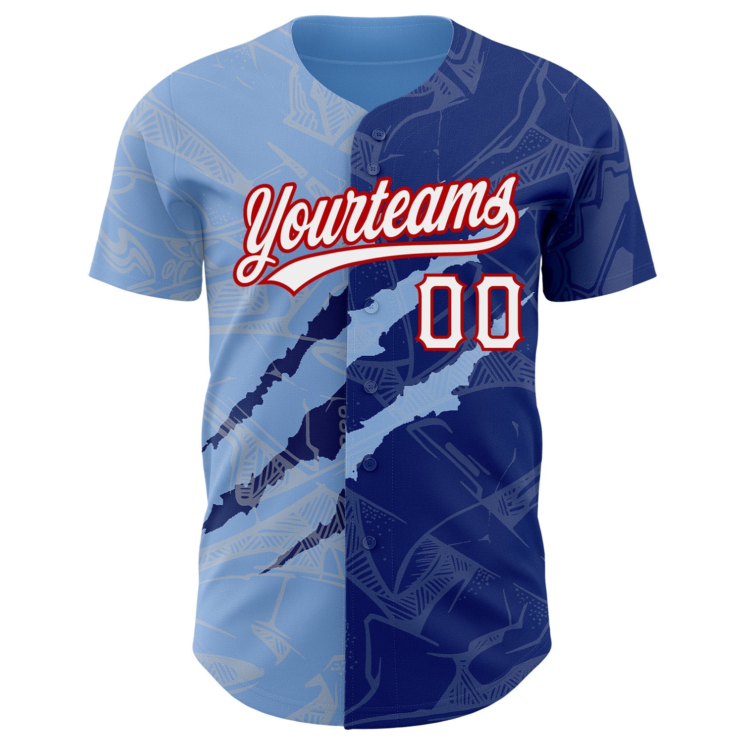 Custom Graffiti Pattern Royal Light Blue-Red 3D Scratch Authentic Baseball Jersey view 2
