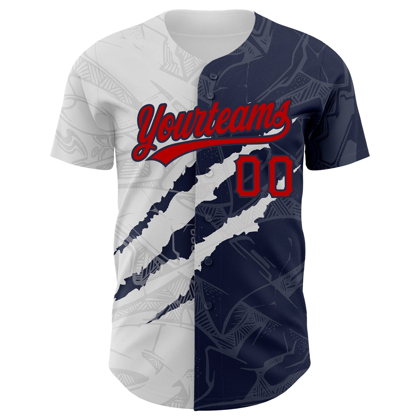 Custom Graffiti Pattern Red-Navy 3D Scratch Authentic Baseball Jersey view 2