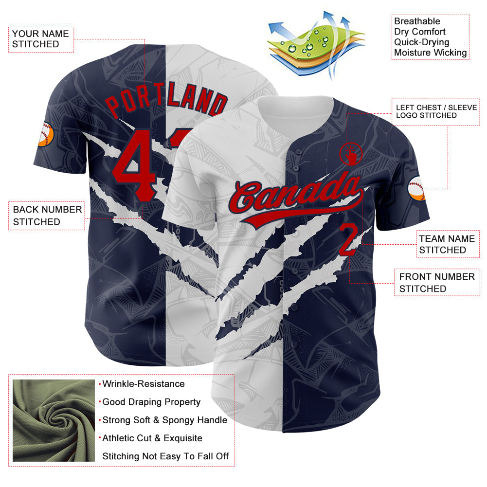 Custom Graffiti Pattern Red-Navy 3D Scratch Authentic Baseball Jersey view 3