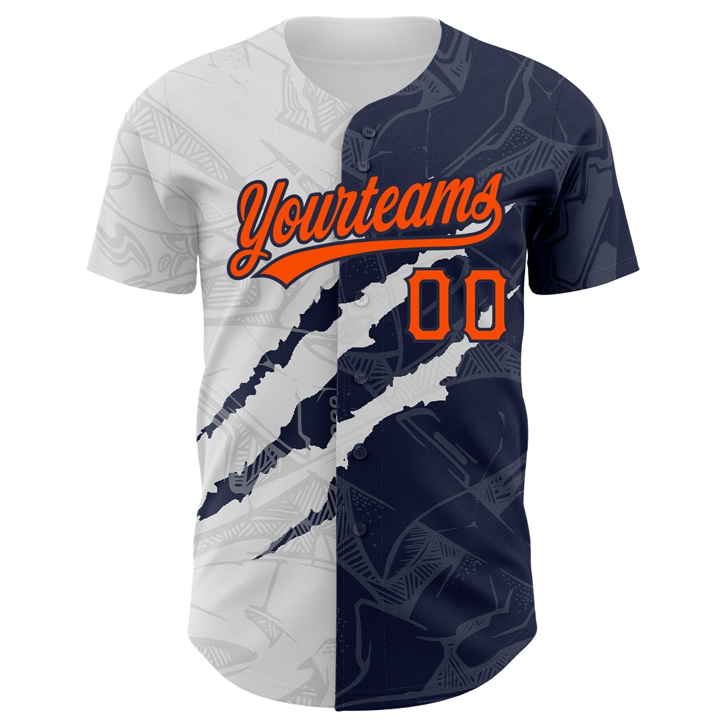 Custom Graffiti Pattern Orange-Navy 3D Scratch Authentic Baseball Jersey view 2