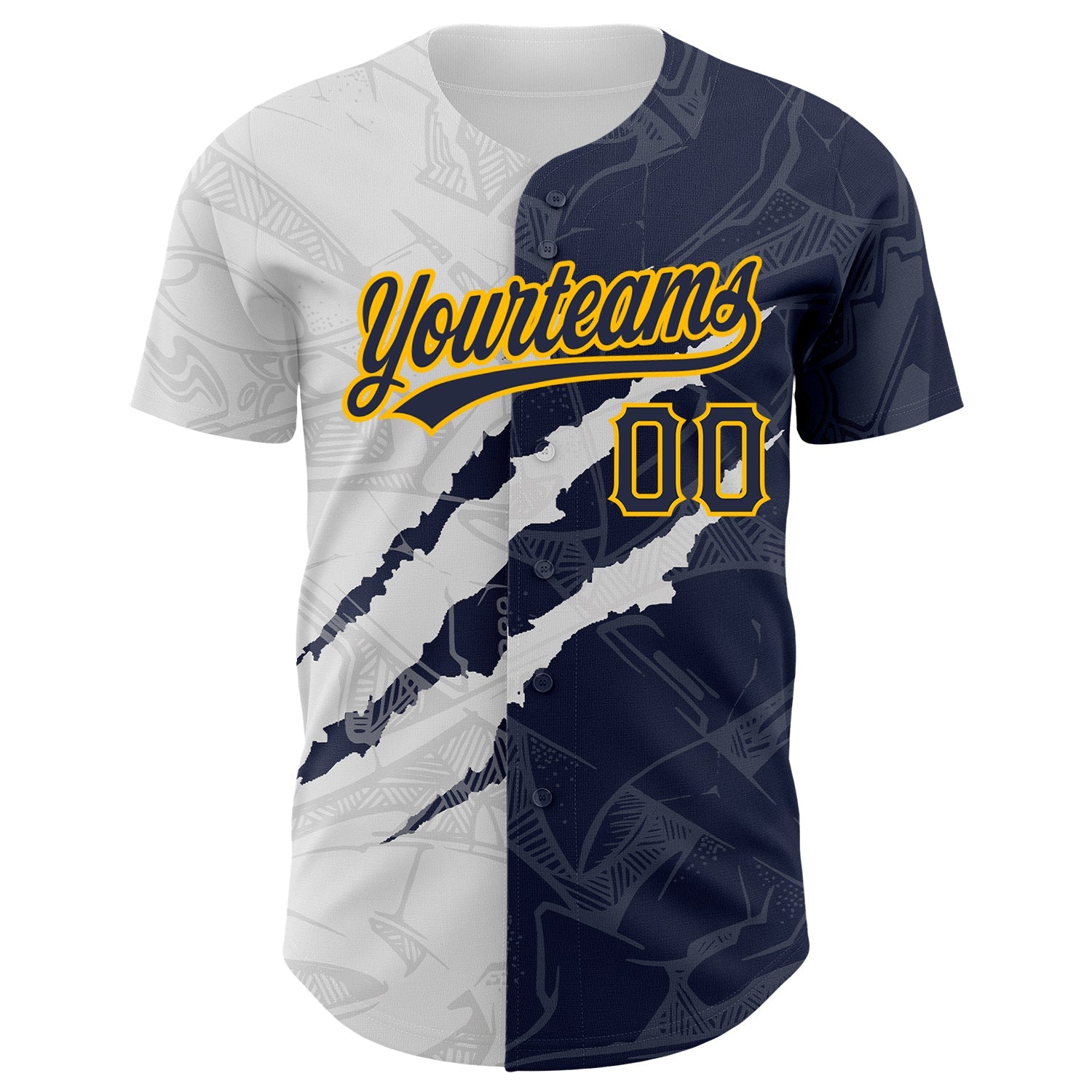 Custom Graffiti Pattern Navy-Gold 3D Scratch Authentic Baseball Jersey view 2