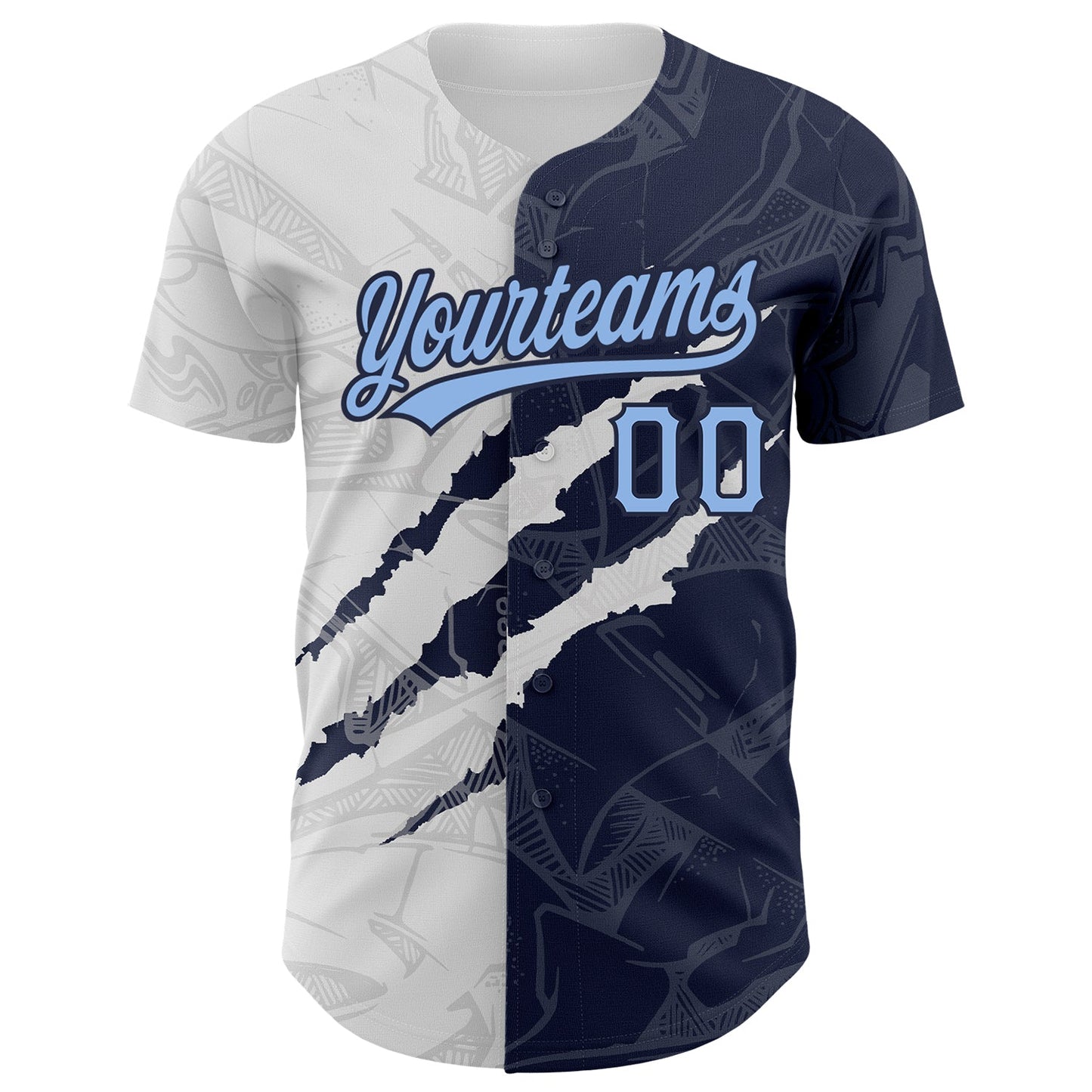 Custom Graffiti Pattern Light Blue-Navy 3D Scratch Authentic Baseball Jersey view 2