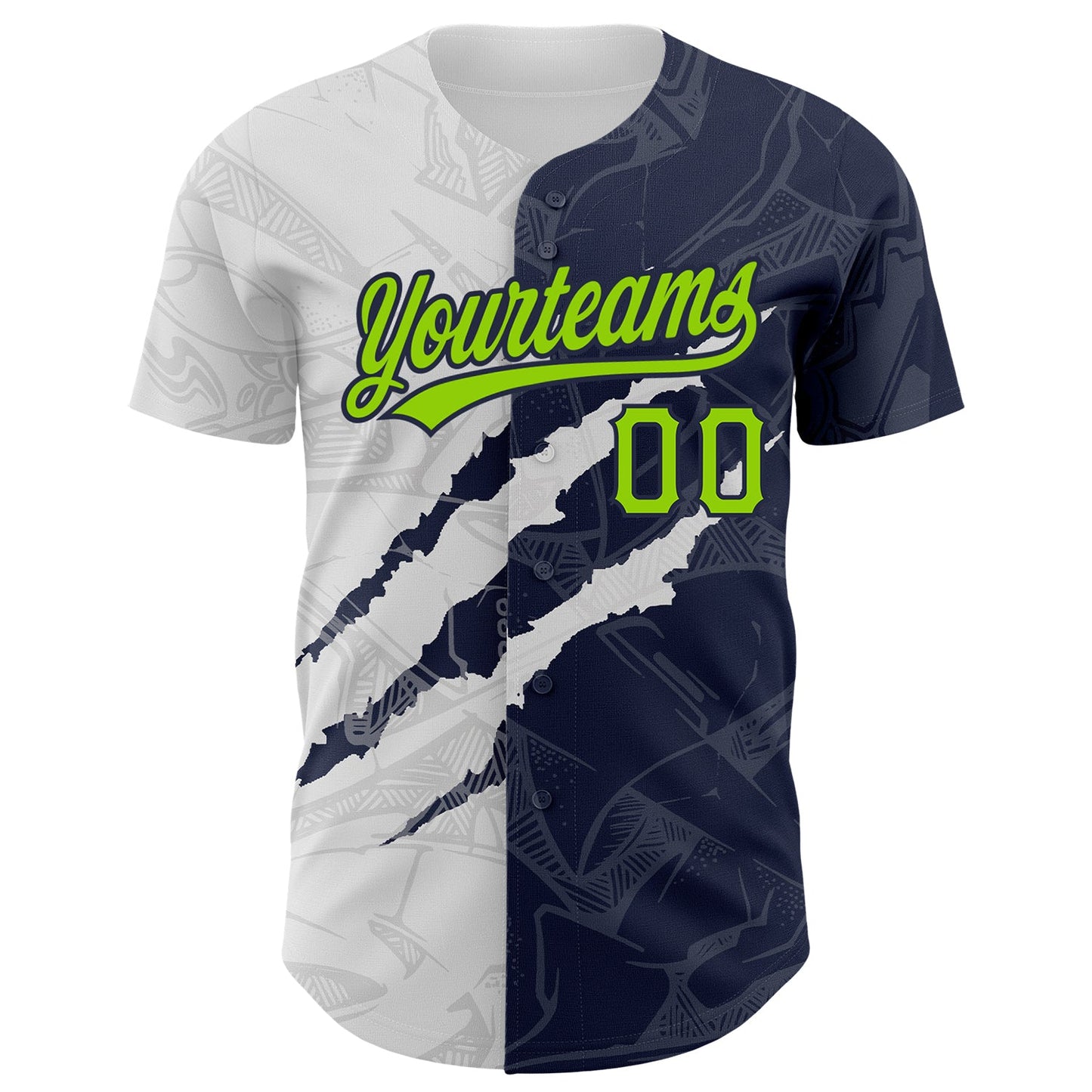 Custom Graffiti Pattern Neon Green-Navy 3D Scratch Authentic Baseball Jersey view 2