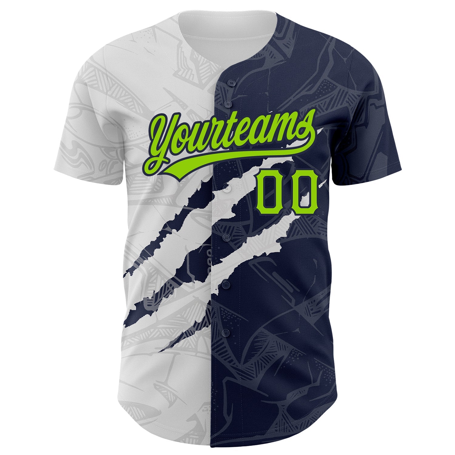 Custom Graffiti Pattern Neon Green-Navy 3D Scratch Authentic Baseball Jersey view 2