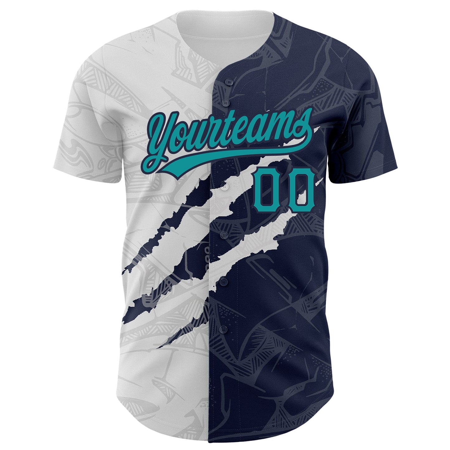 Custom Graffiti Pattern Teal-Navy 3D Scratch Authentic Baseball Jersey view 2