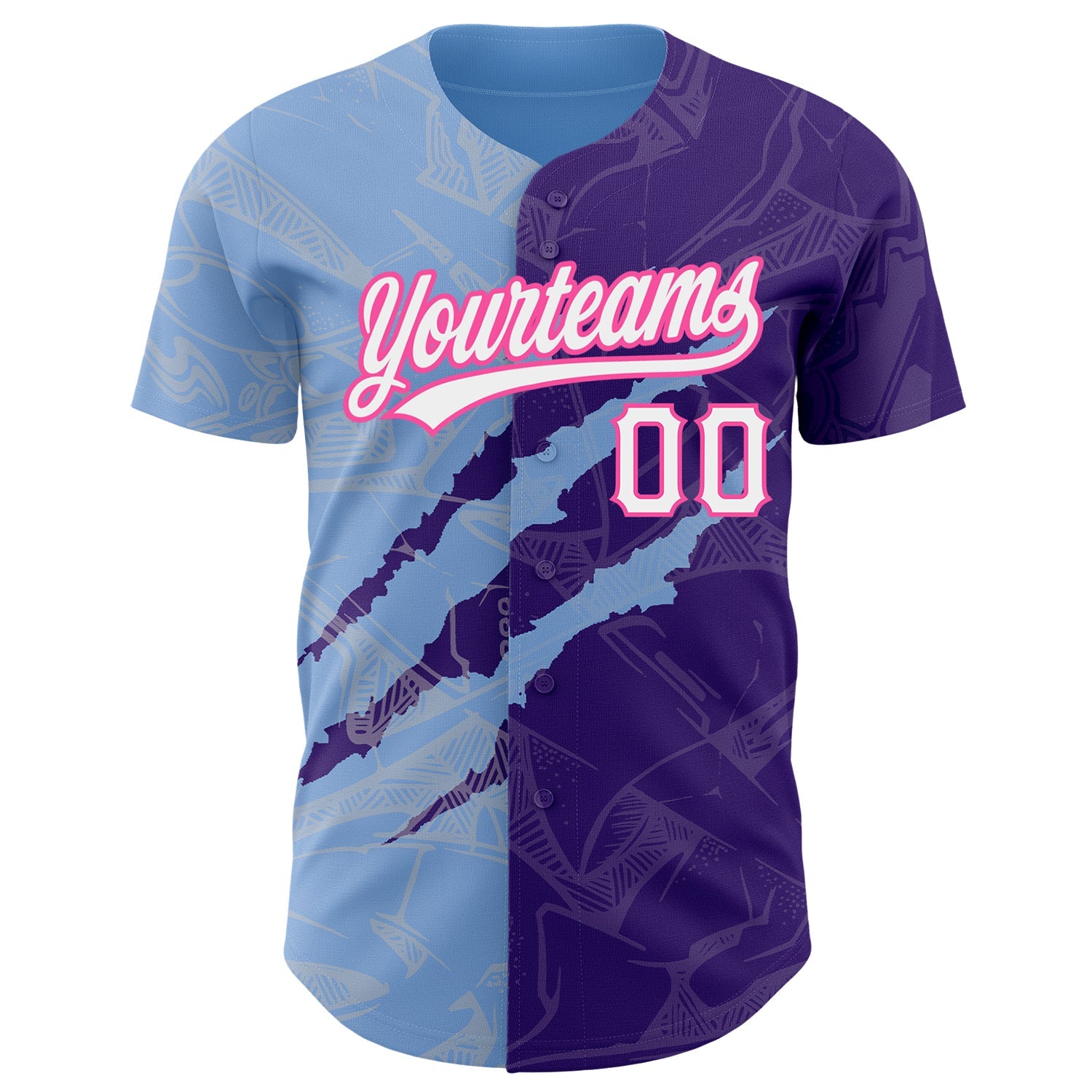 Custom Graffiti Pattern Purple Light Blue-Pink 3D Scratch Authentic Baseball Jersey view 2