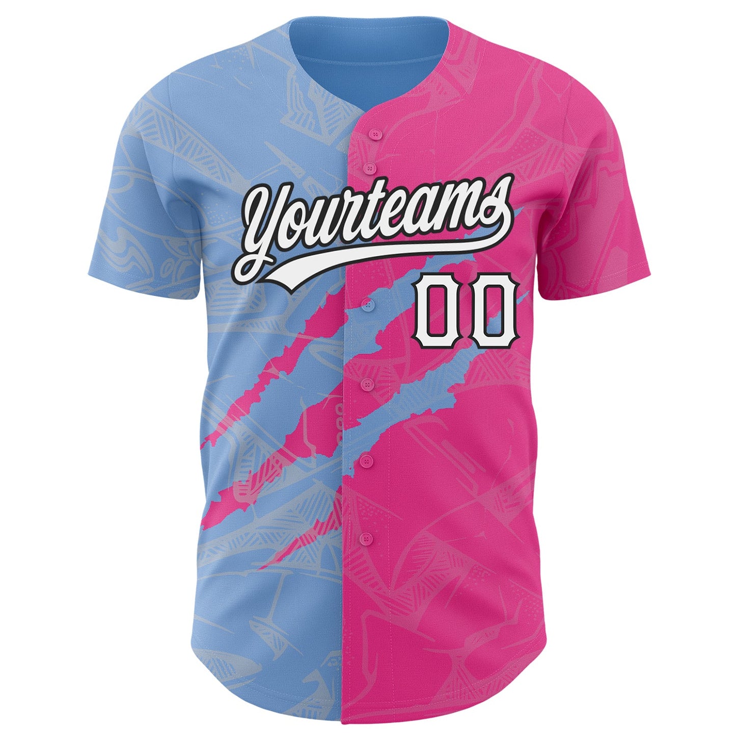 Custom Graffiti Pattern Pink Light Blue-Black 3D Scratch Authentic Baseball Jersey view 2