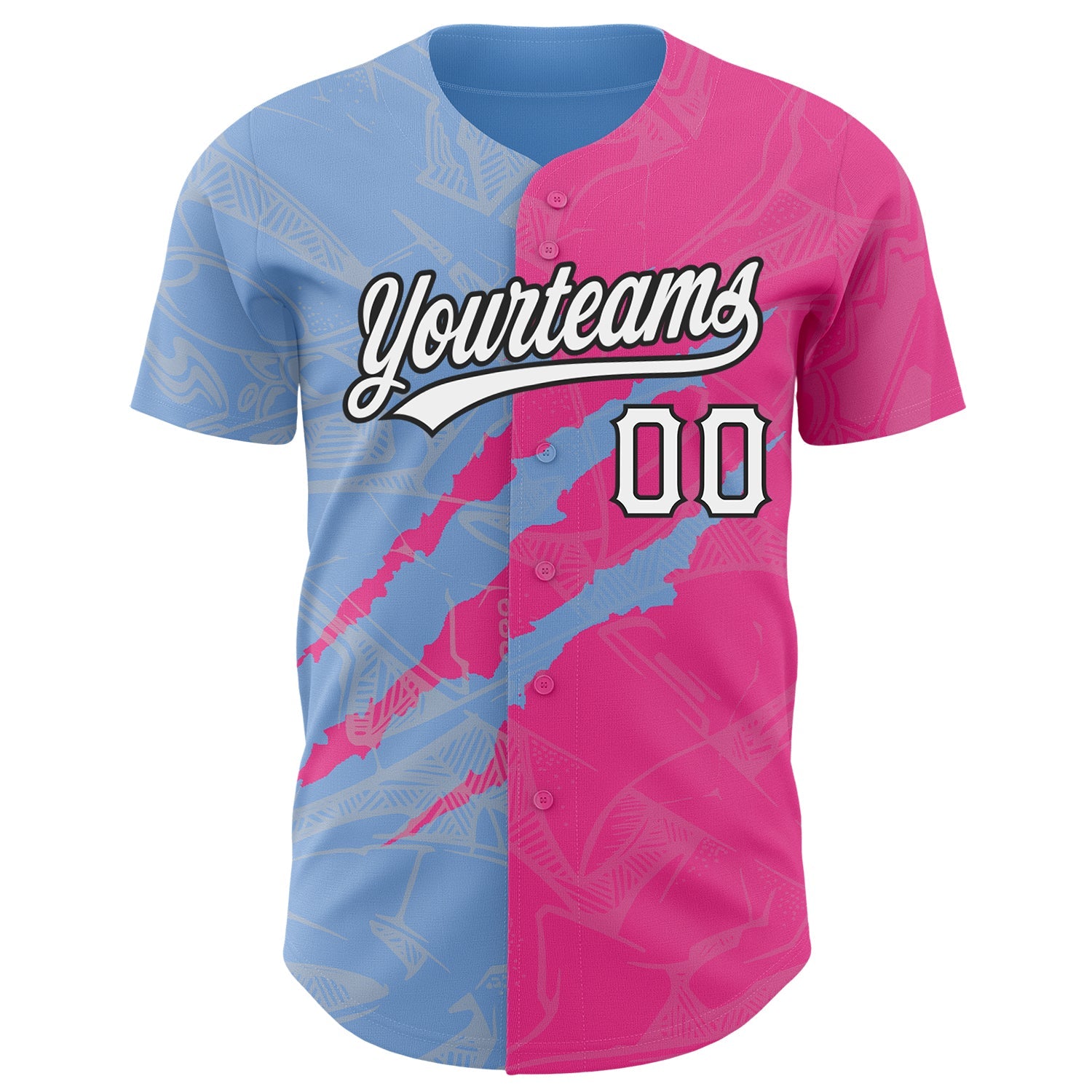 Custom Graffiti Pattern Pink Light Blue-Black 3D Scratch Authentic Baseball Jersey view 2