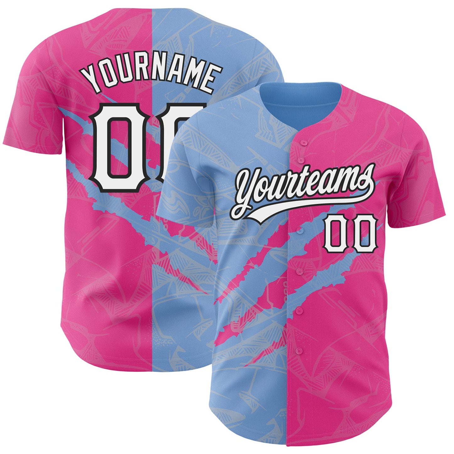 Custom Graffiti Pattern Pink Light Blue-Black 3D Scratch Authentic Baseball Jersey - Main View