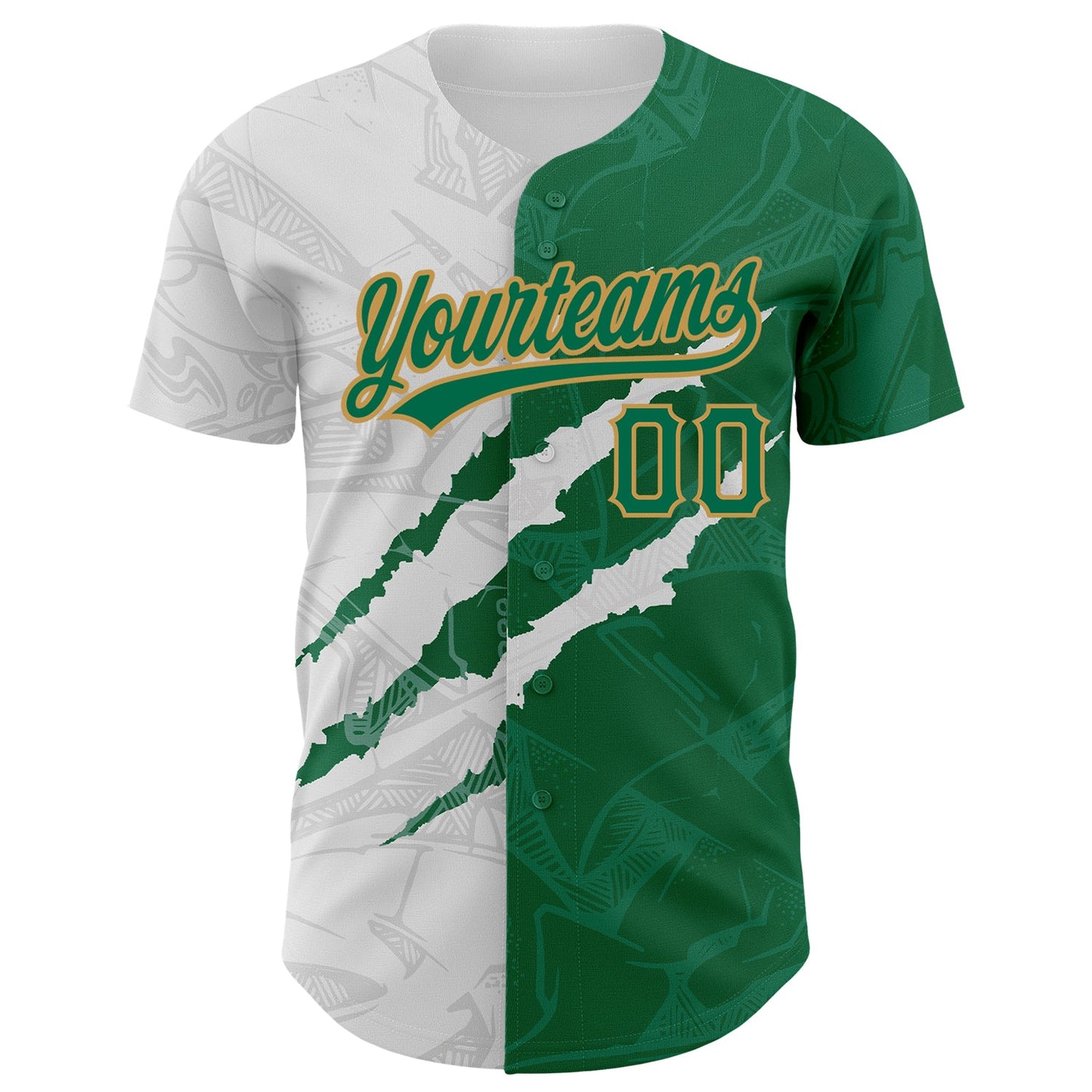 Custom Graffiti Pattern Kelly Green-Old Gold 3D Scratch Authentic Baseball Jersey view 2