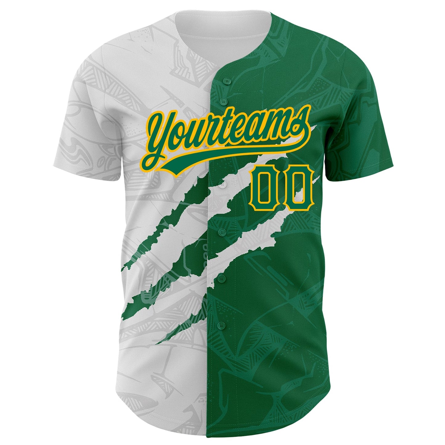 Custom Graffiti Pattern Kelly Green-Gold 3D Scratch Authentic Baseball Jersey view 2