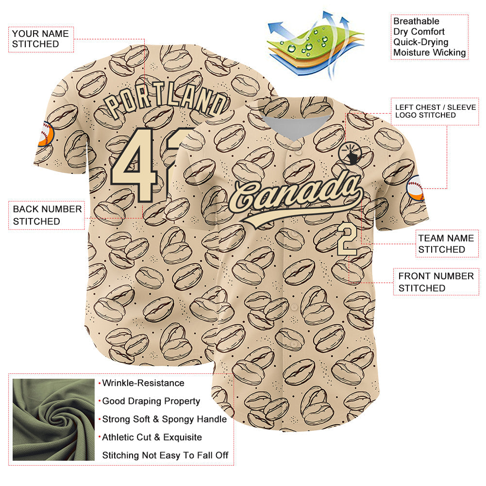 Custom City Cream Black 3D Pattern Design International Coffee Day Authentic Baseball Jersey view 3