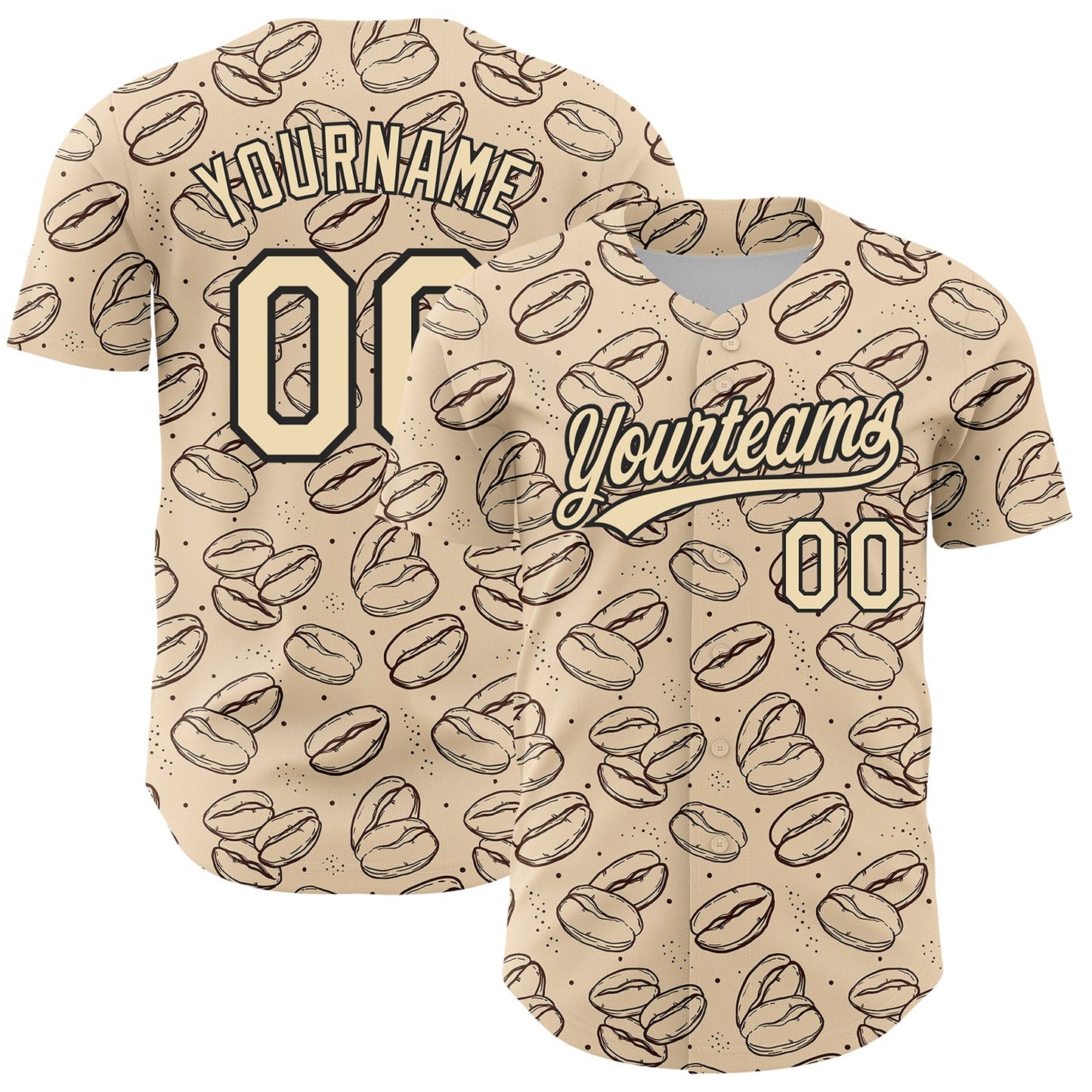 Custom City Cream Black 3D Pattern Design International Coffee Day Authentic Baseball Jersey - Main View