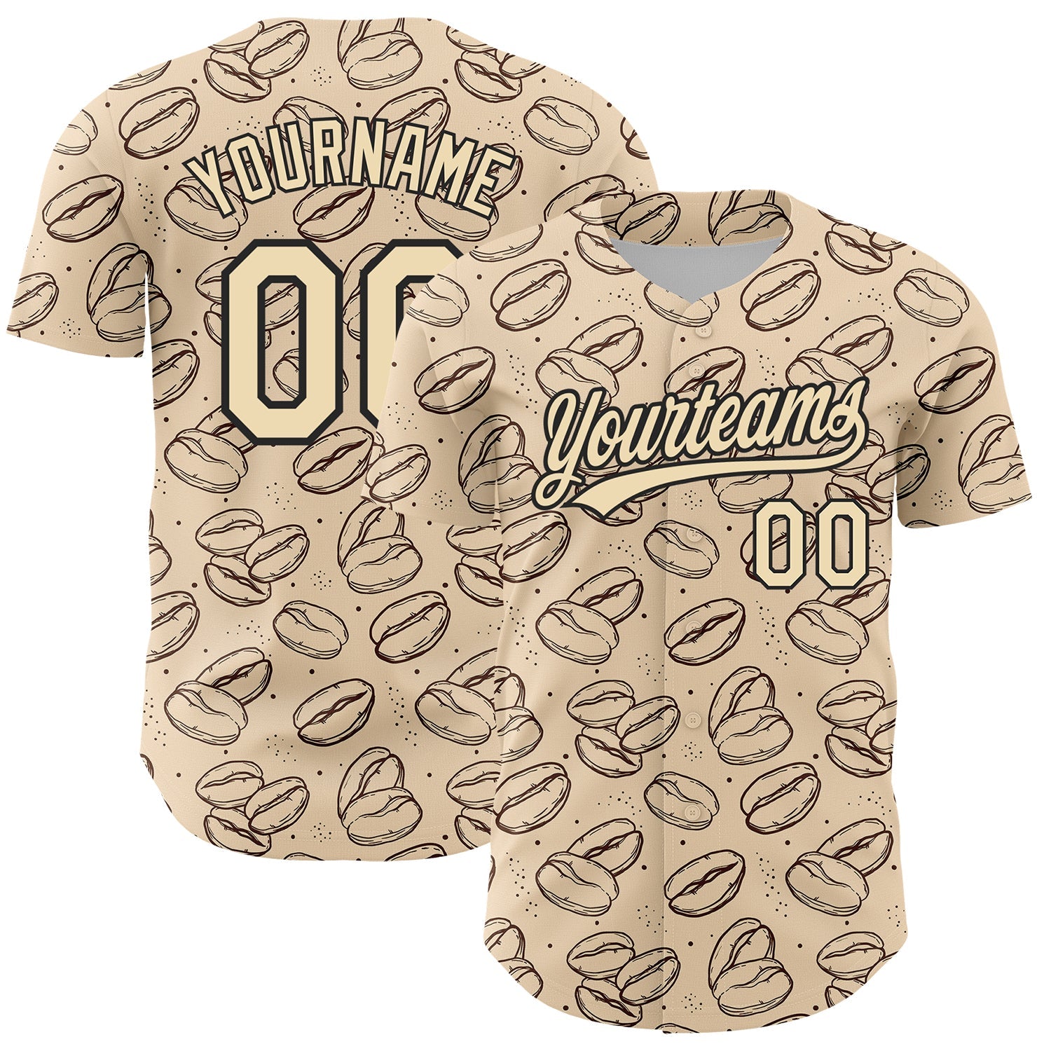 Custom City Cream Black 3D Pattern Design International Coffee Day Authentic Baseball Jersey - Main View