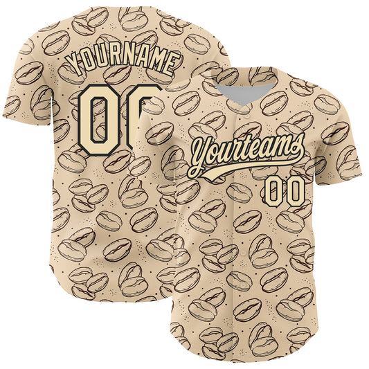 Custom City Cream Black 3D Pattern Design International Coffee Day Authentic Baseball Jersey - Main View