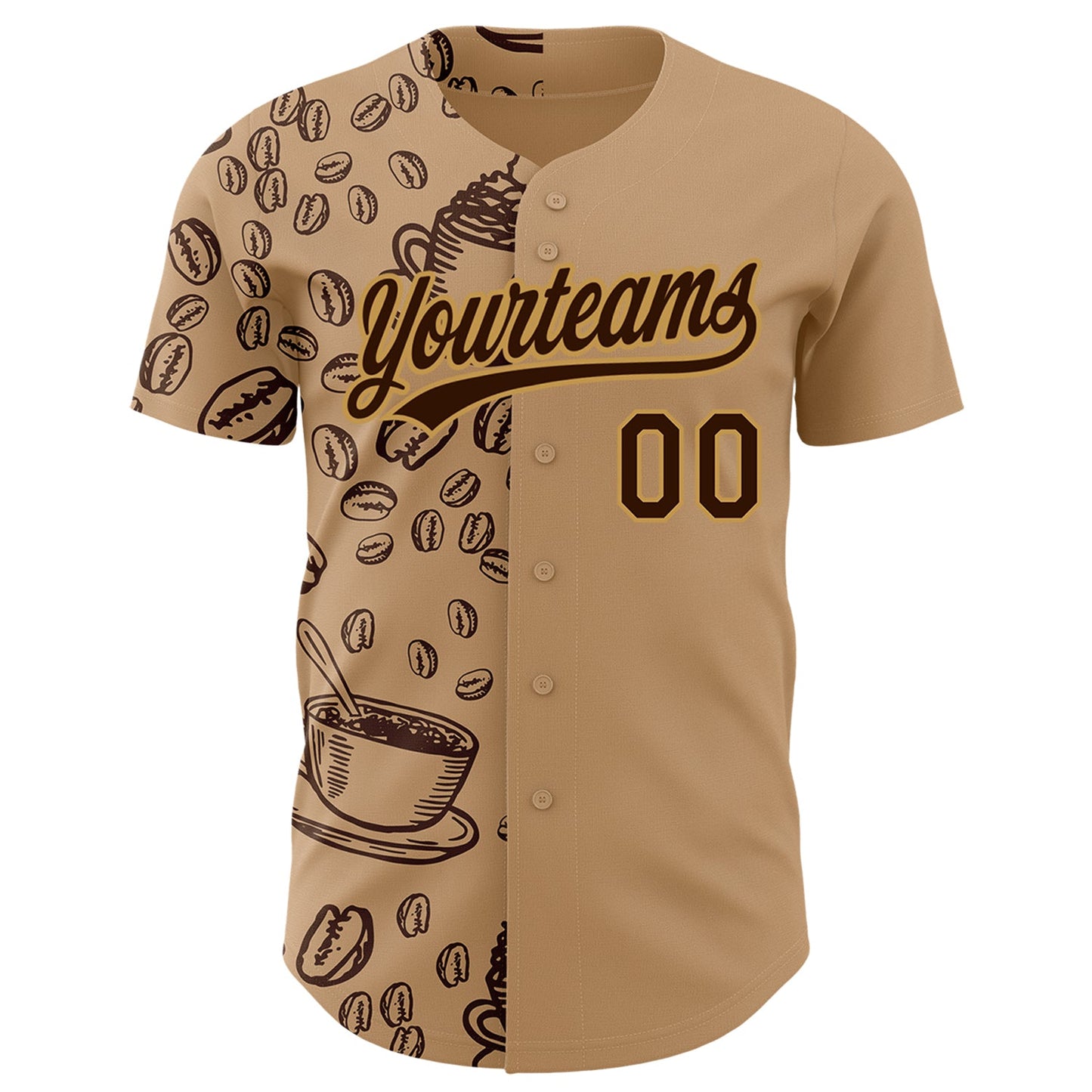 Custom Brown Old Gold 3D Pattern Design International Coffee Day Authentic Baseball Jersey view 2